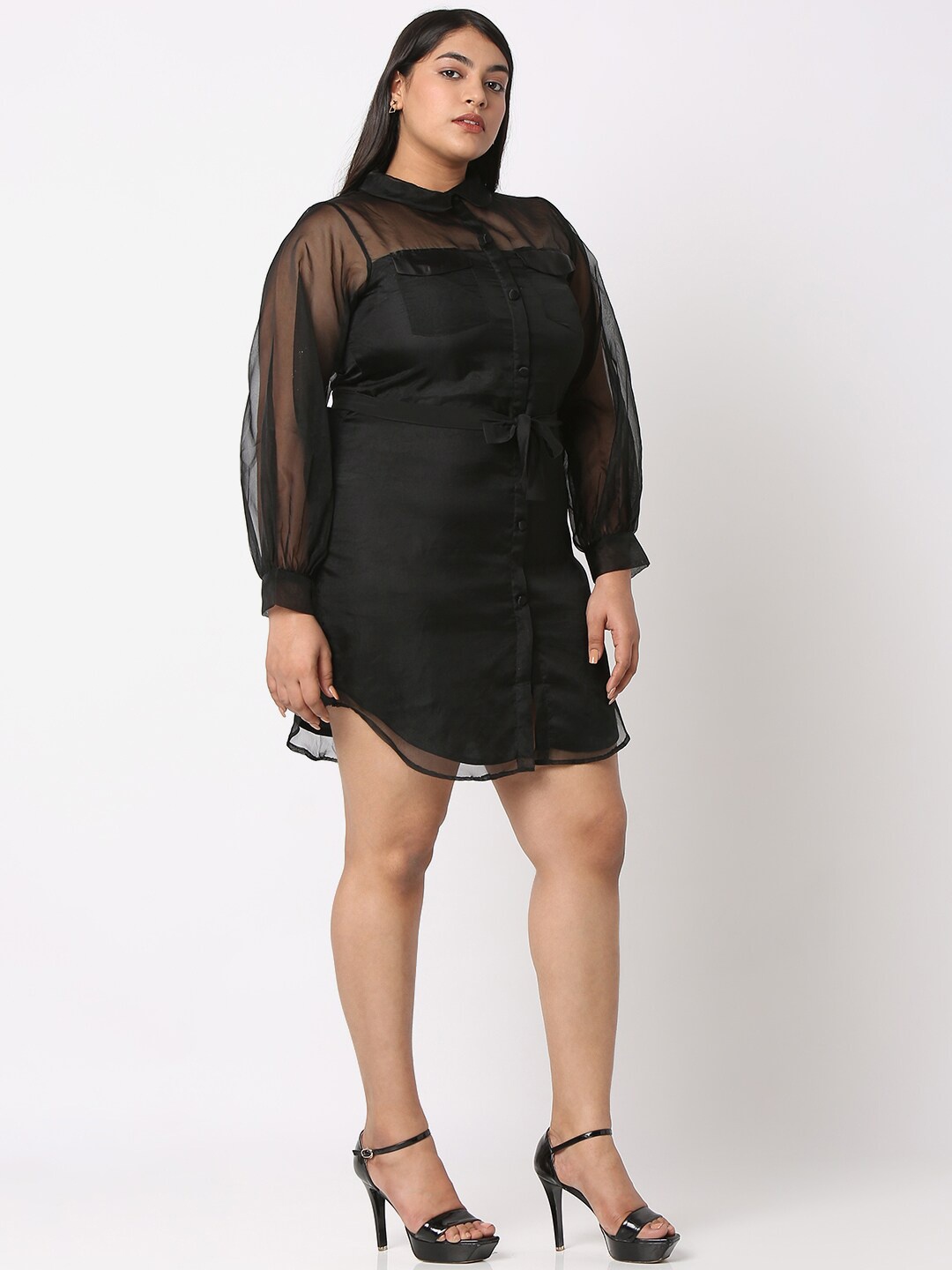 

Curves by MISH Plus Size Semi Sheer Shirt Dress, Black