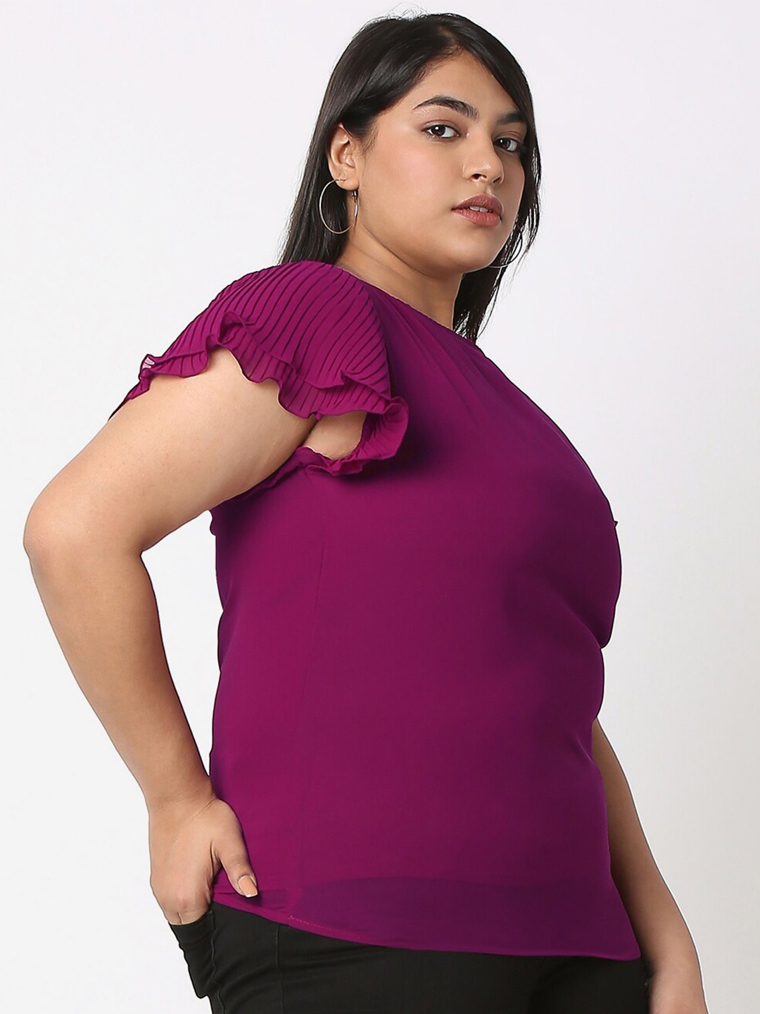 

Curves by MISH Plus Size Round Neck Top, Purple