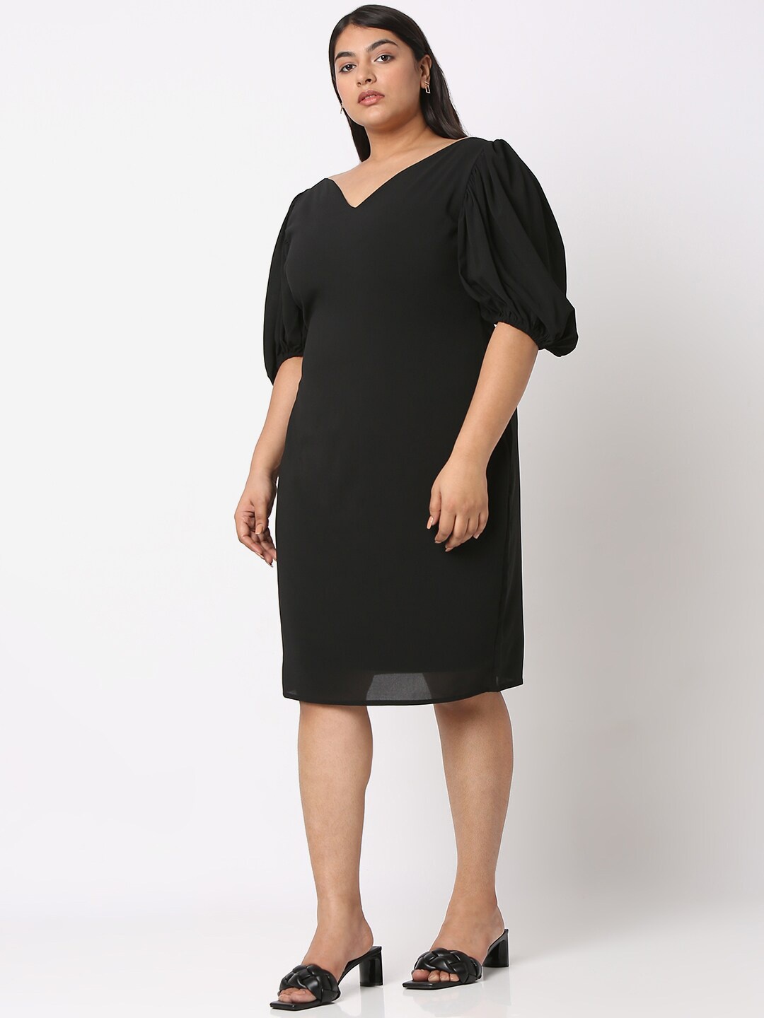 

Curves by MISH Puff Sleeves Sheath Dress, Black