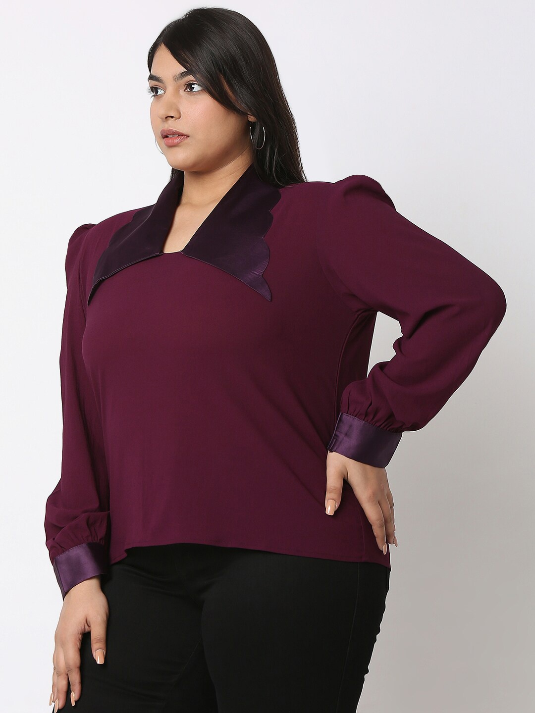 

Curves by MISH Plus Size Puffed Sleeve Regular Top, Purple