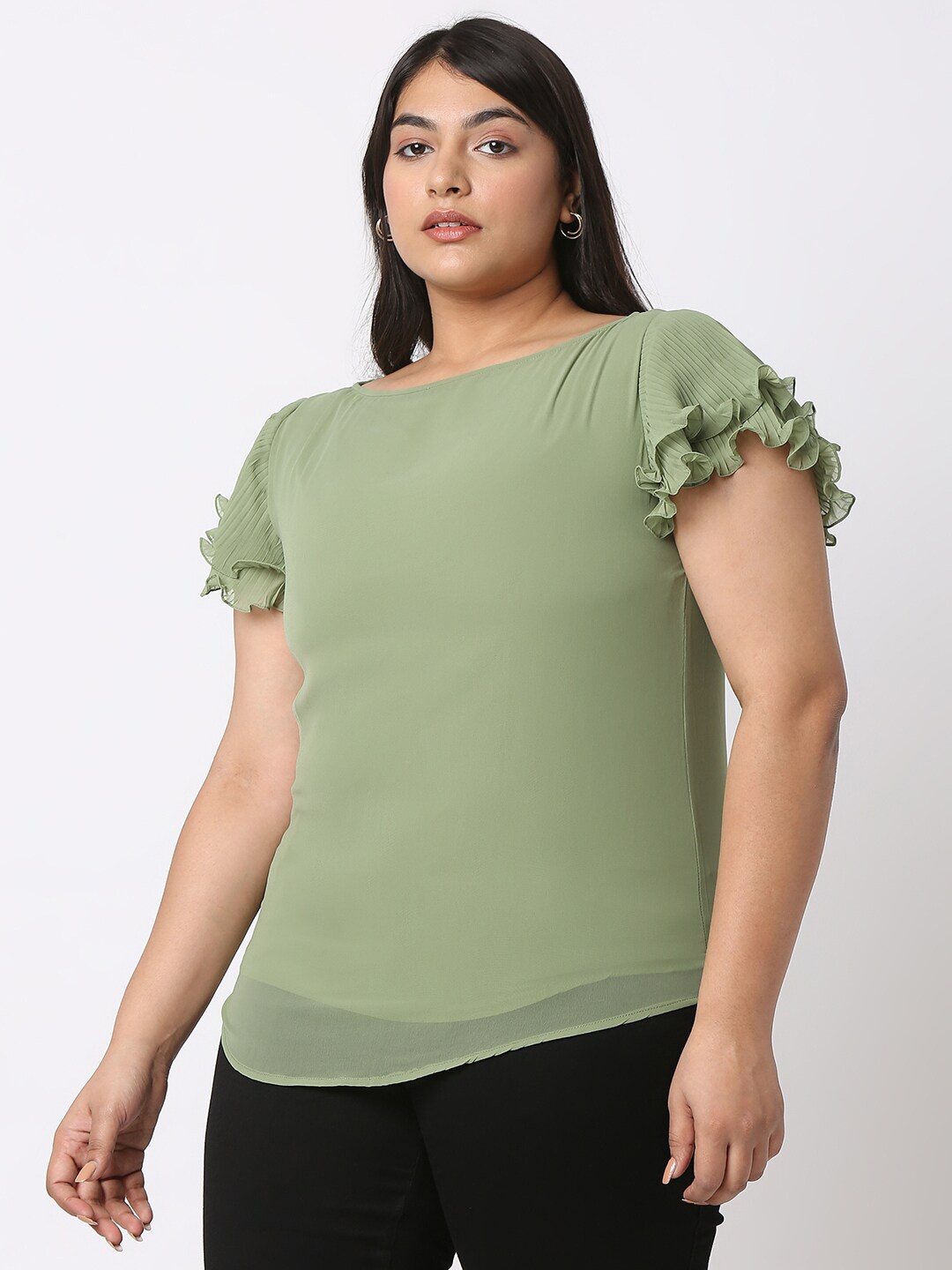 

Curves by MISH Plus Size Flutter Sleeves Georgette Top, Lime green