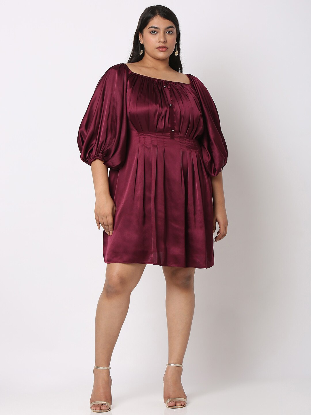 

Curves by MISH Square Neck Satin Dress, Maroon