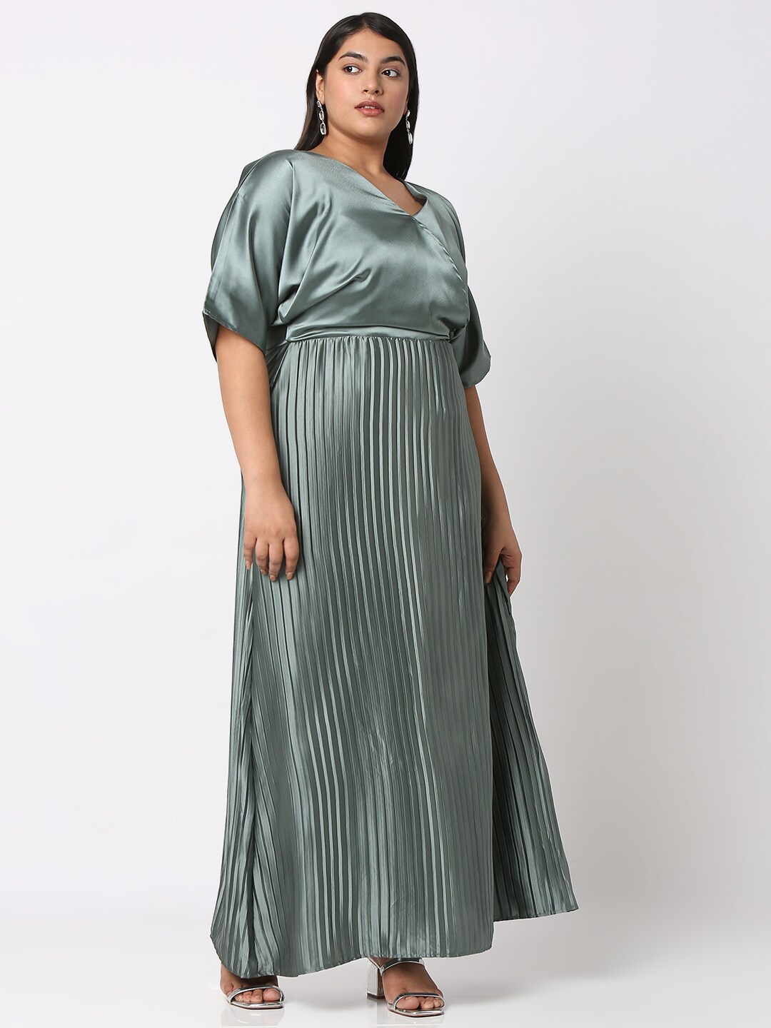 

Curves by MISH V-Neck Satin Maxi Dress, Sea green