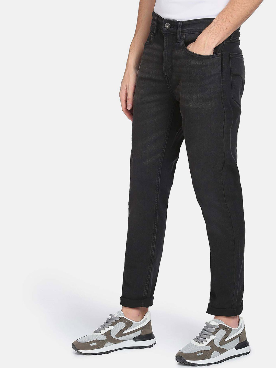 

Flying Machine Slash Slim Tapered Fit Rinsed Jeans, Black