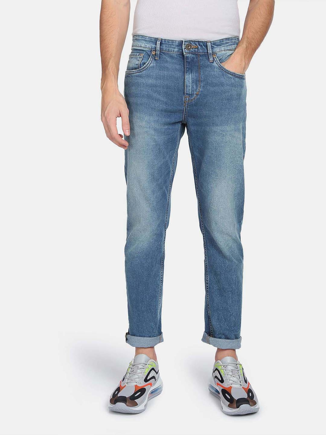 

Flying Machine Mid Rise Slash Slim Tapered Jeans, Blue