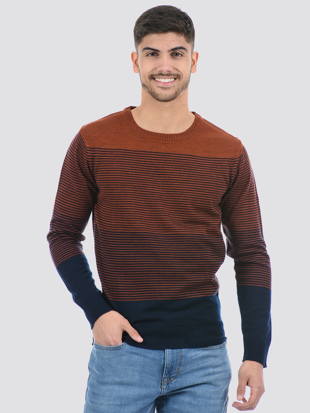

PORTOBELLO Men Acrylic Striped Cotton Pullover, Navy blue