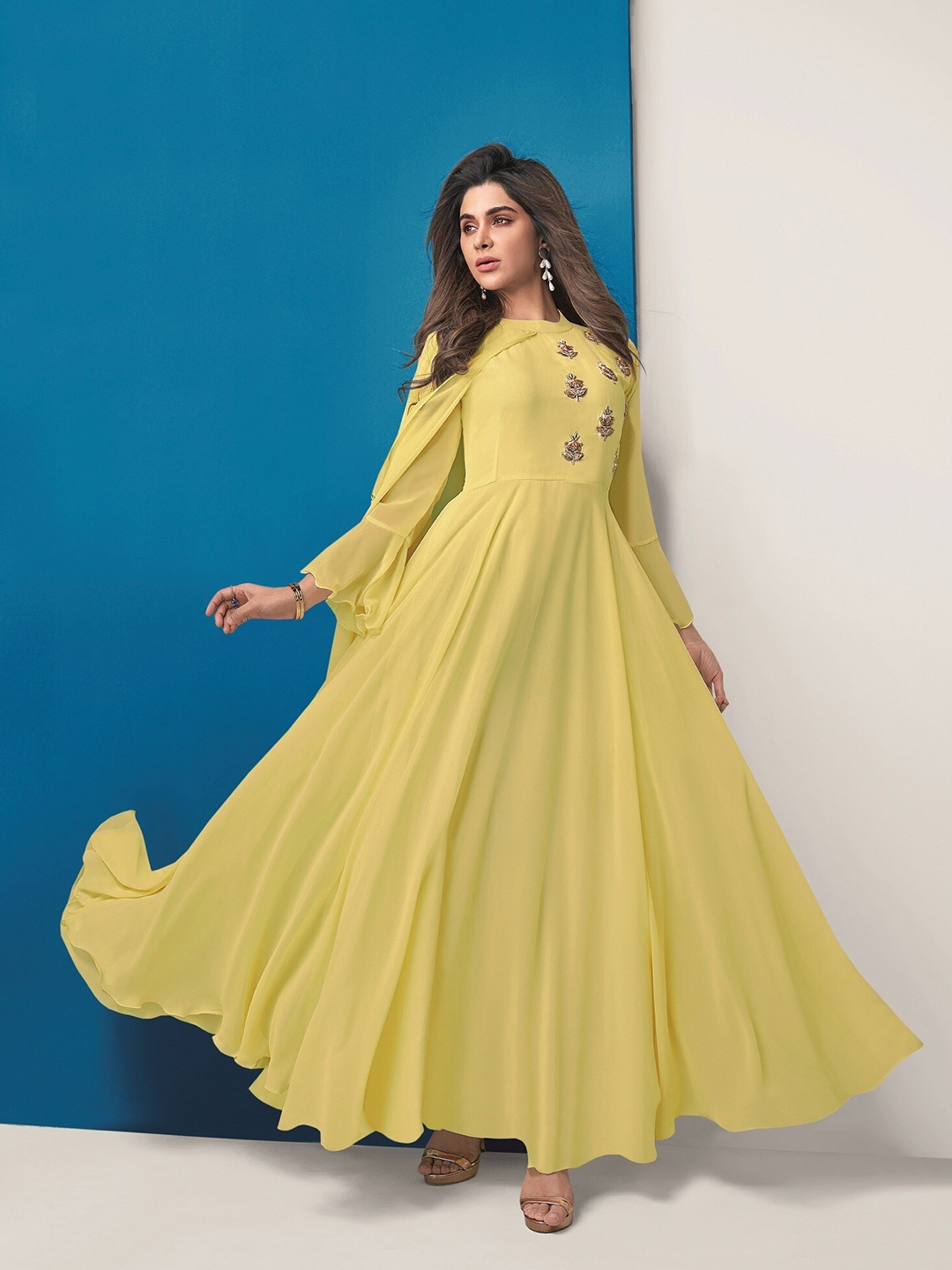 

APNISHA Embellished Maxi Gown, Yellow