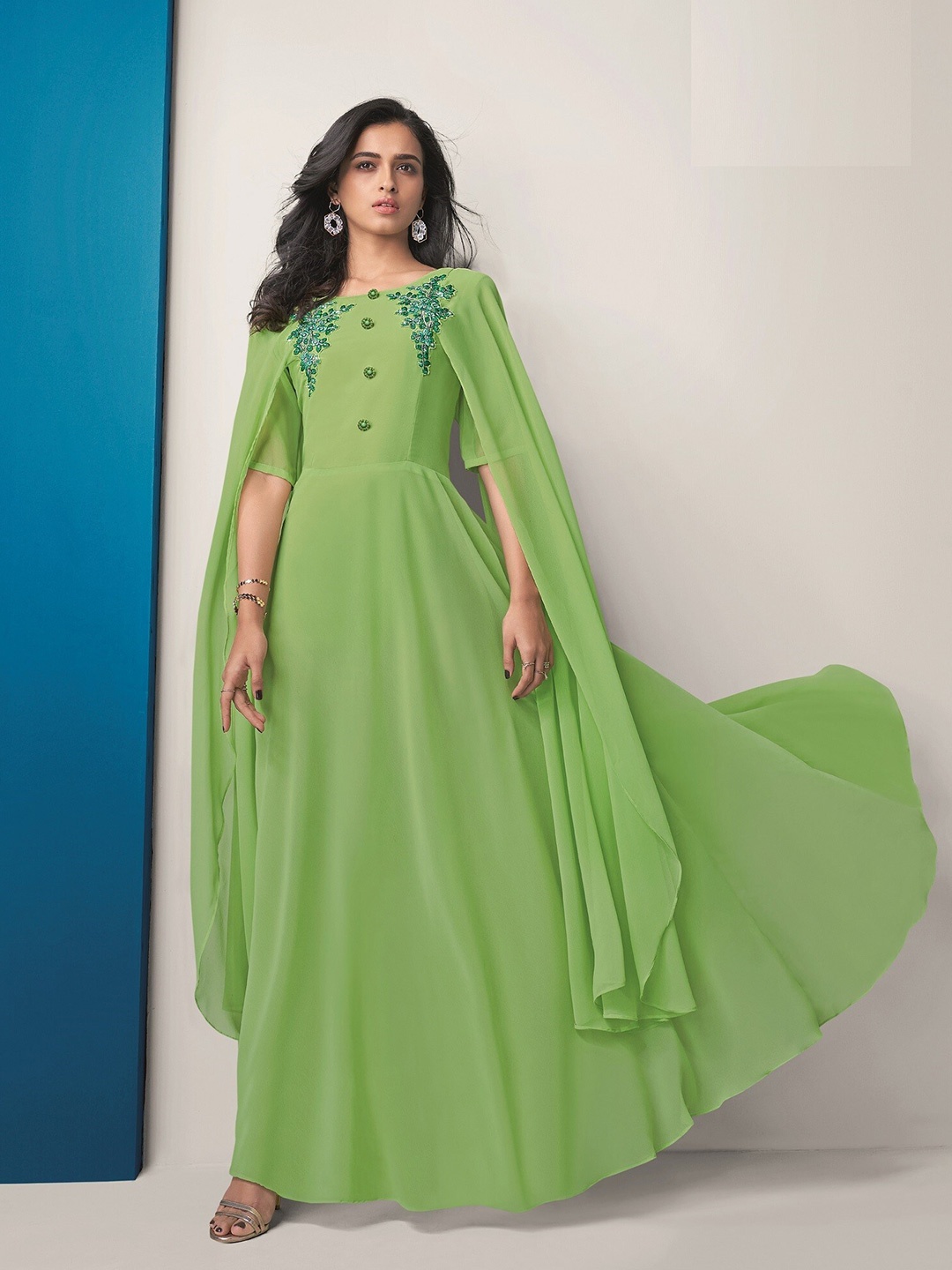 

APNISHA Georgette Maxi Dress, Green