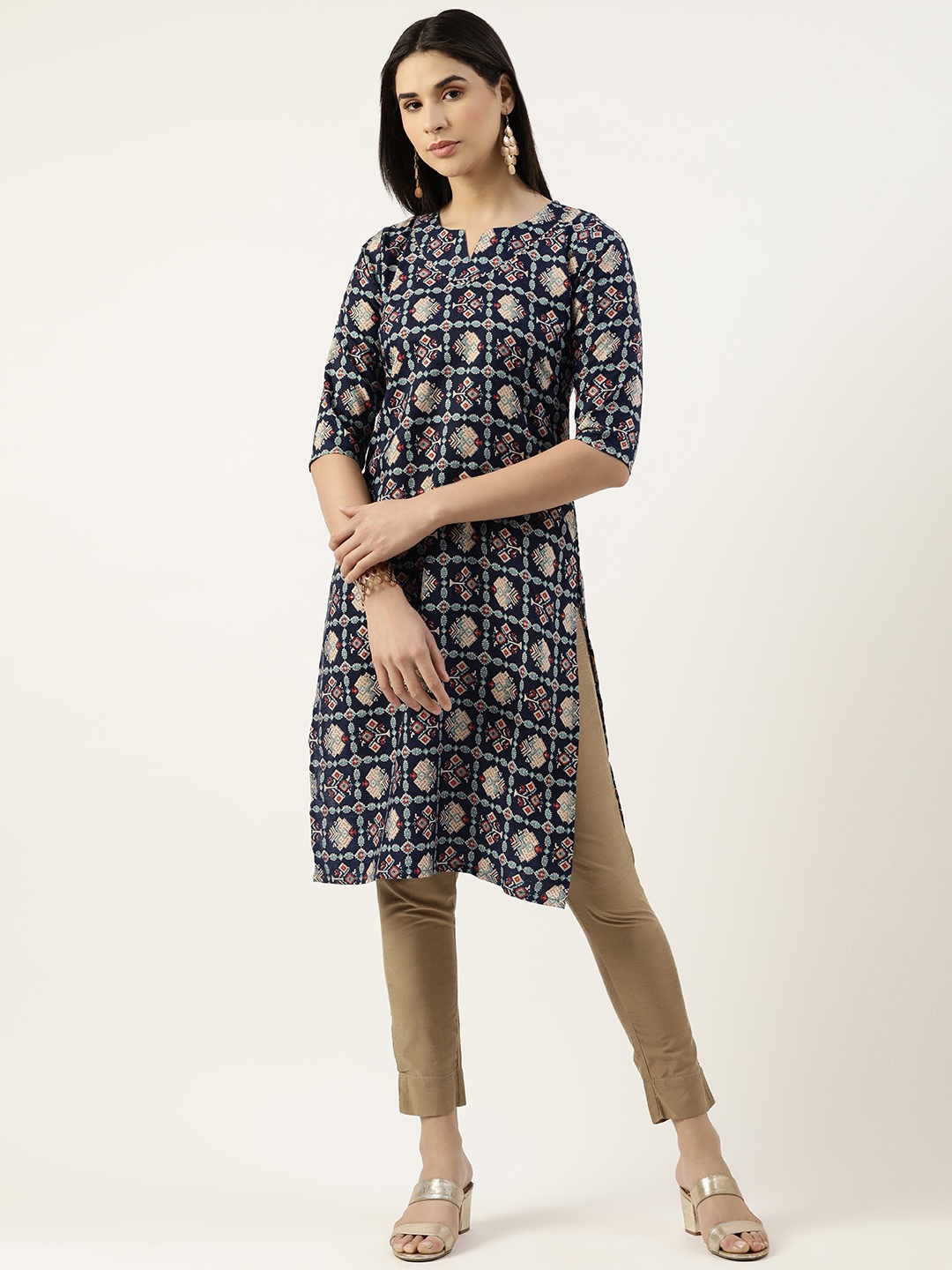 

RACHNA Ethnic Motifs Printed Gotta Patti Straight Kurta, Blue