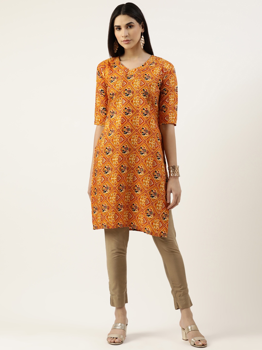 

RACHNA Ethnic Motifs Printed Gotta Patti Straight Kurta, Mustard