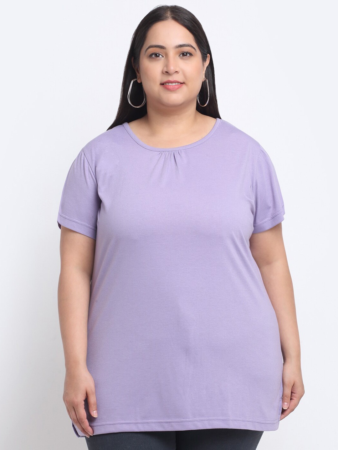 

plusS Women Plus Size Longline Cotton T-shirt, Lavender