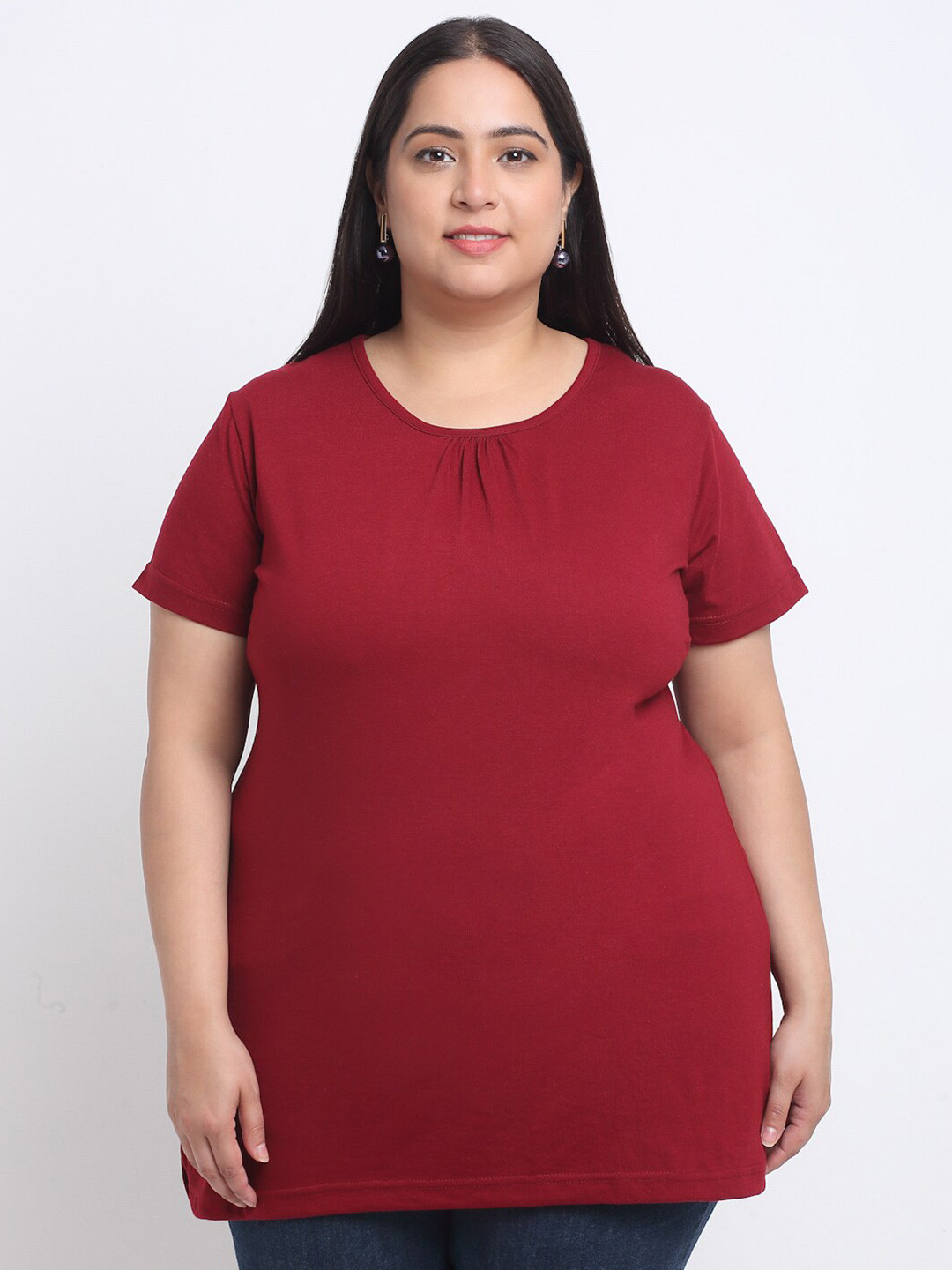 

plusS Women Plus Size Longline Cotton T-shirt, Maroon