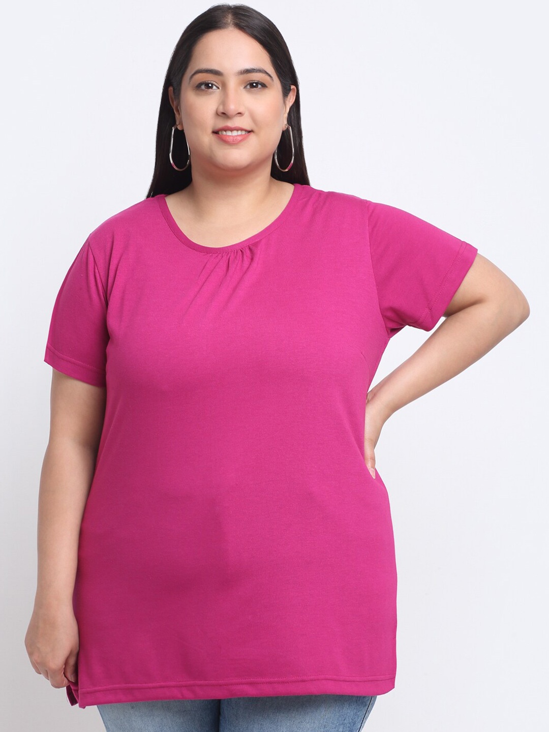 

plusS Women Plus Size Cotton T-shirt, Pink