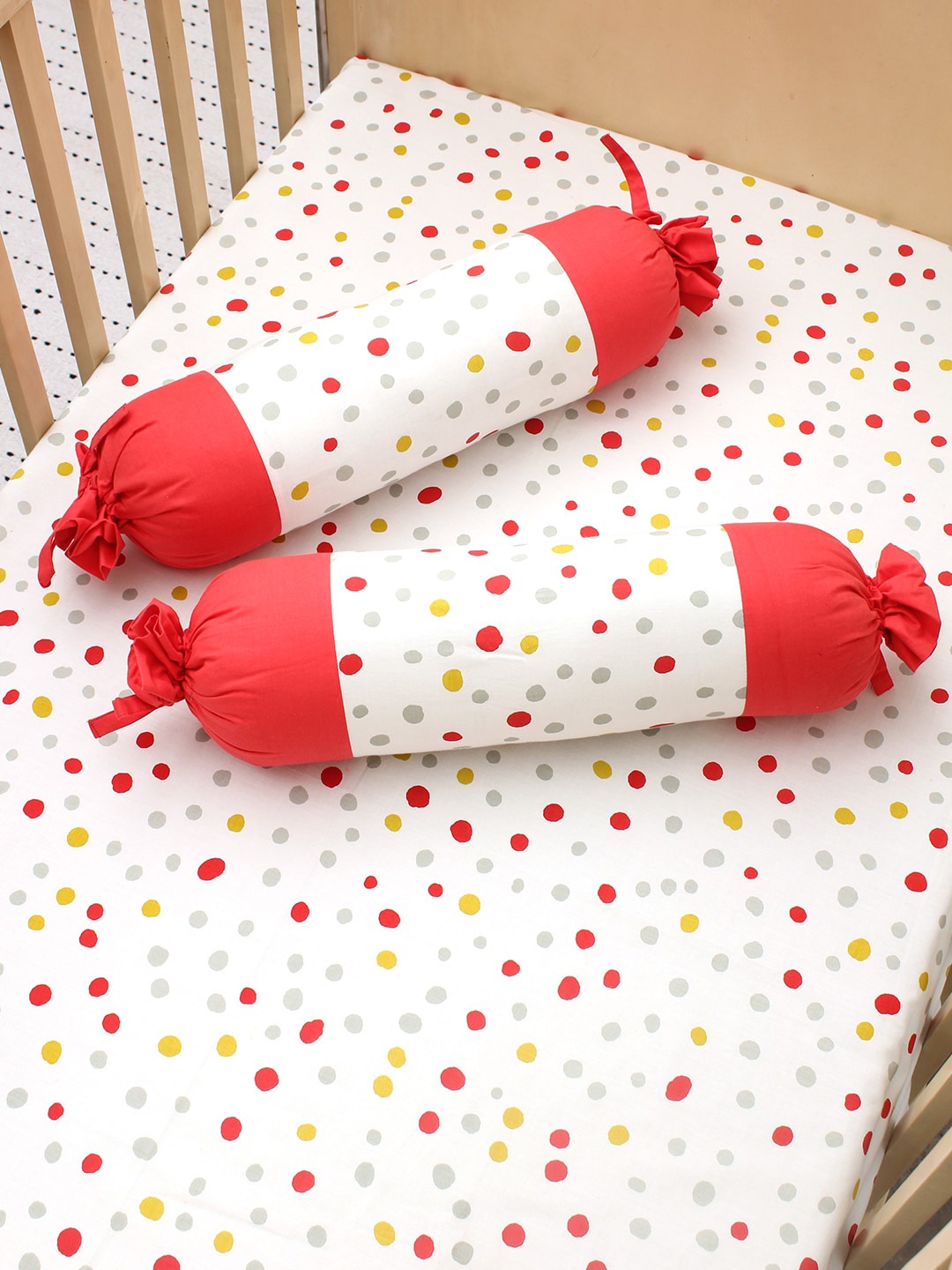 

House This The Babys Dayout White and Red Polka Dots Printed Bolster Cover