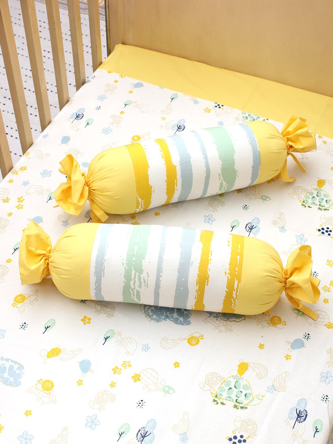 

House This Finds His Home Yellow Printed Cotton Bolster Cover With Filler