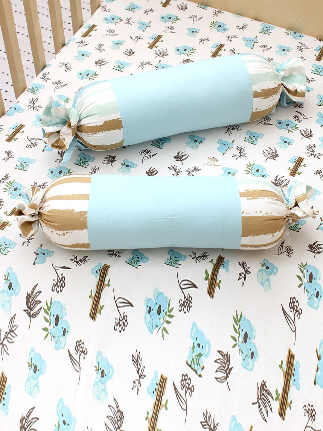 

House This Curious Koala Blue Printed Cotton Bolster Cover With Filler