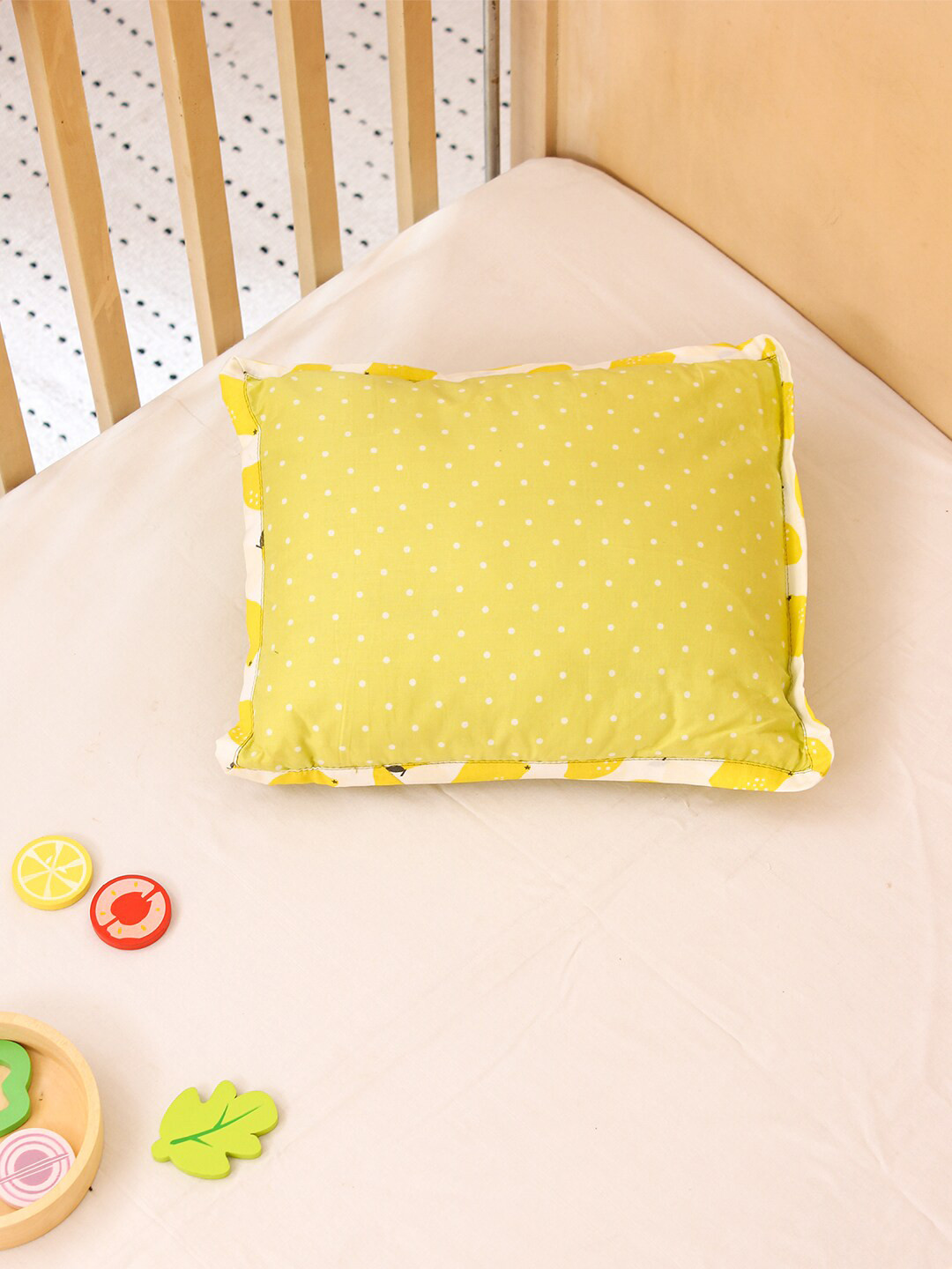 

House This The Sweet Lemon Kids Yellow & White Polka Dots Printed Cotton Pillow Cover