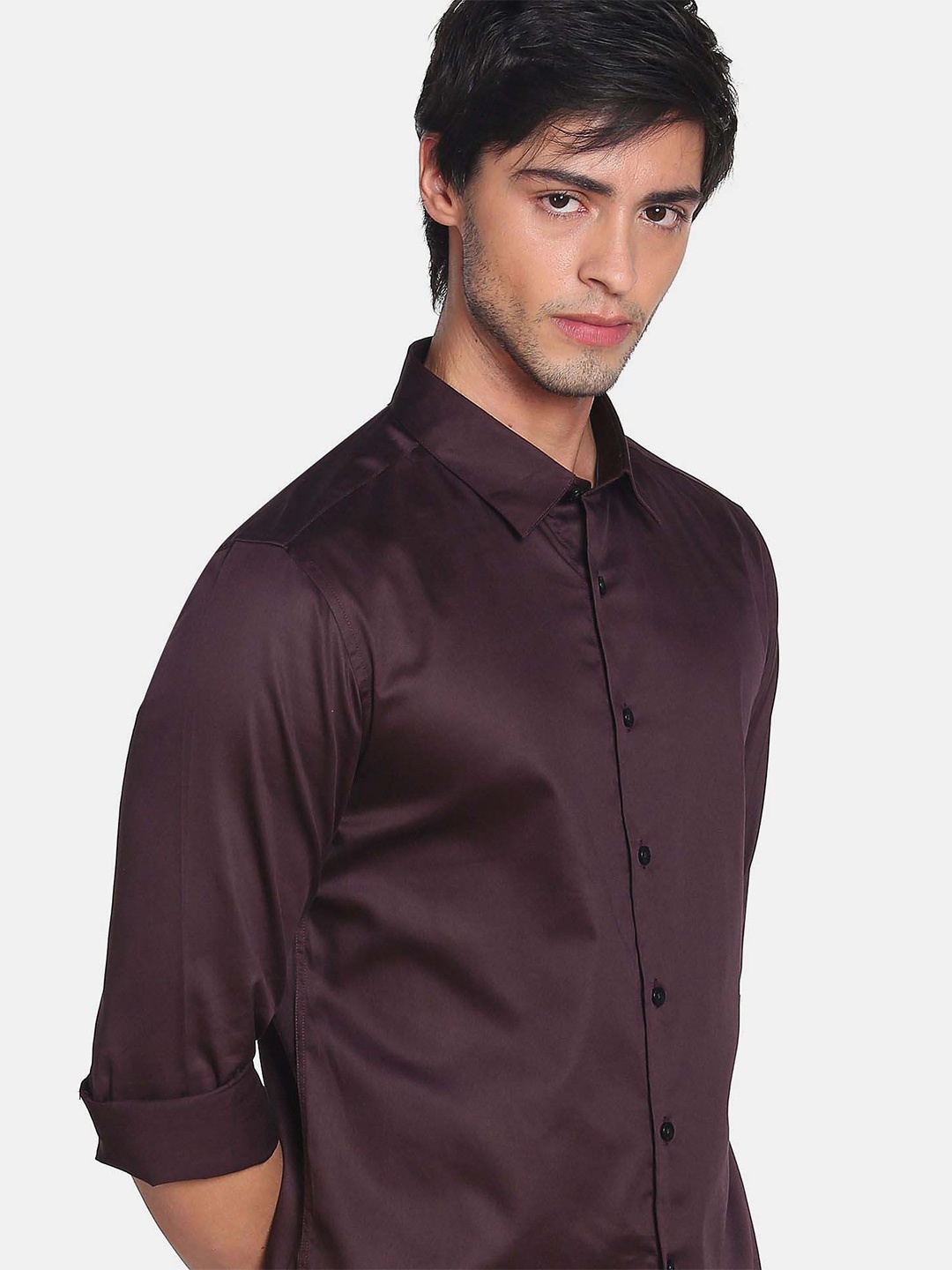 

Flying Machine Solid Sateen Casual Shirt, Brown