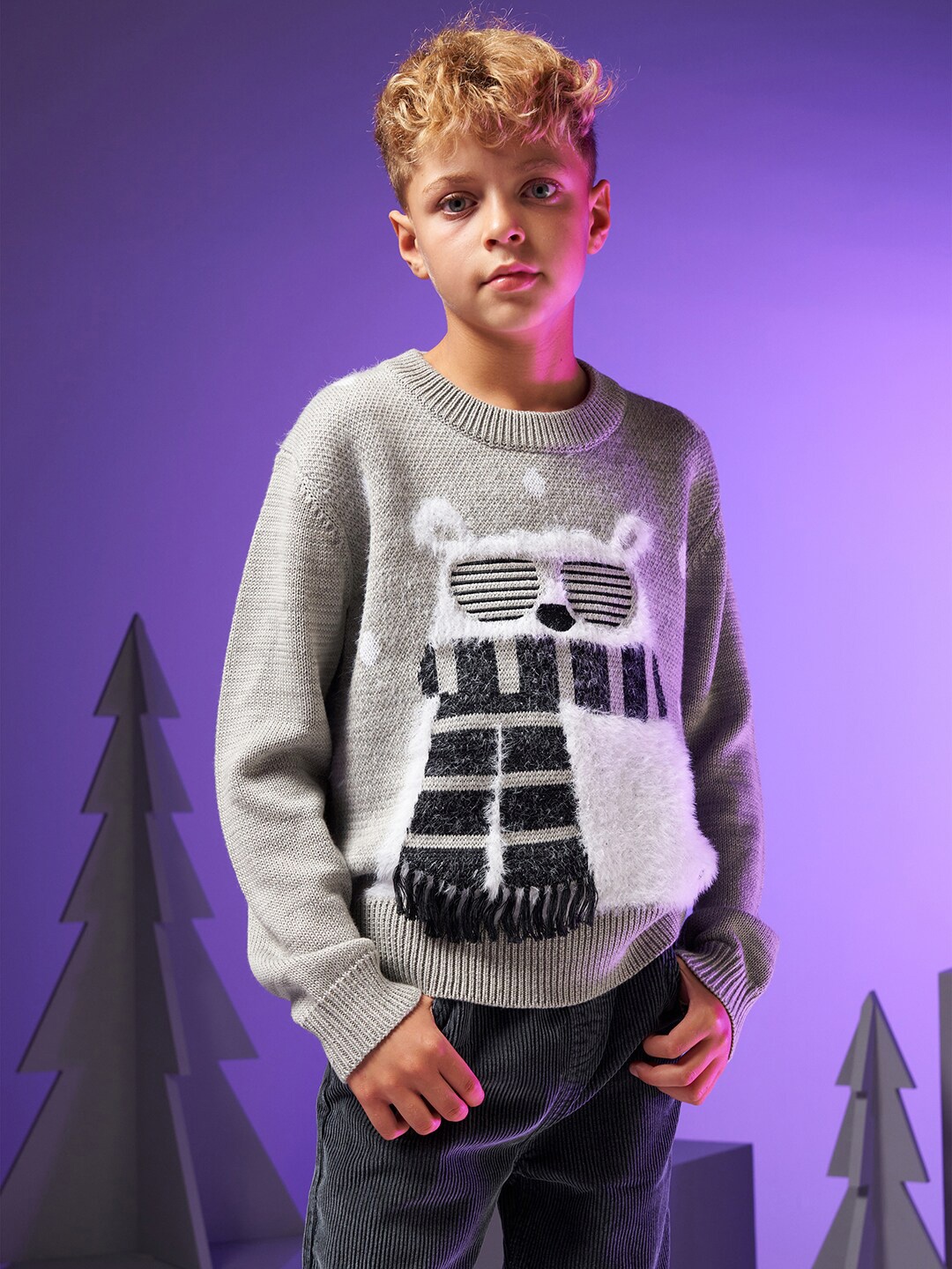 

Angel & Rocket Boys Pullover with Embroidered Detail, Grey