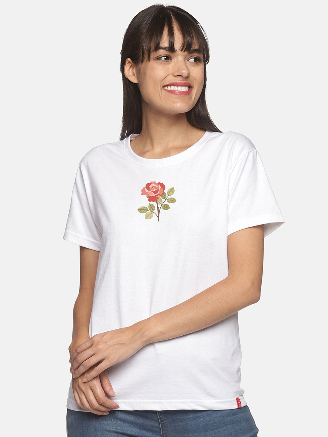

NOT YET by us Women Floral Printed Cotton T-shirt, White