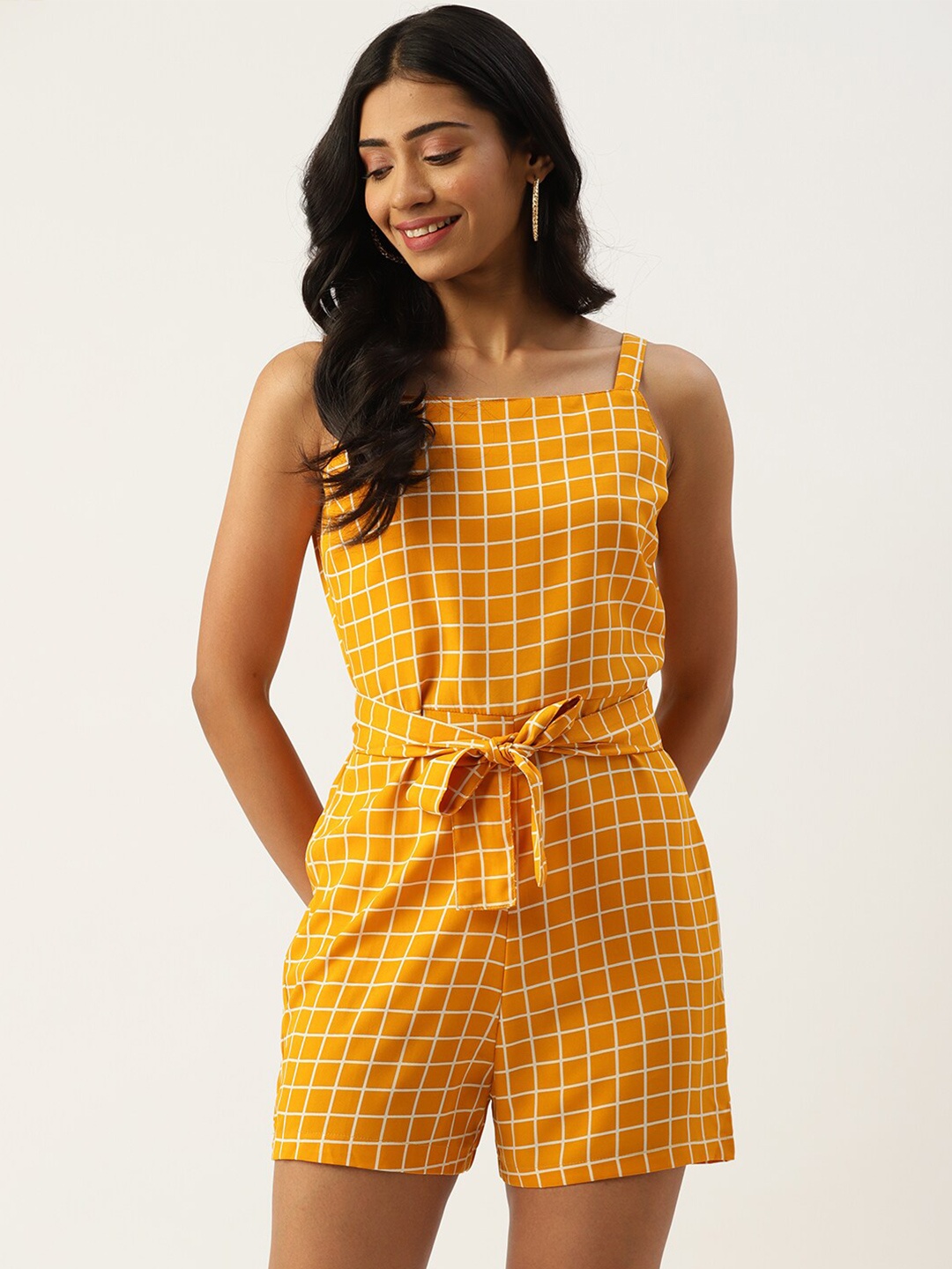 

SIRIKIT Checked Waist Tie-Up Jumpsuit, Yellow