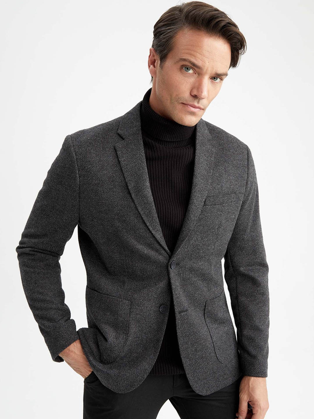 

DeFacto Men Single-Breasted Casual Blazer, Na