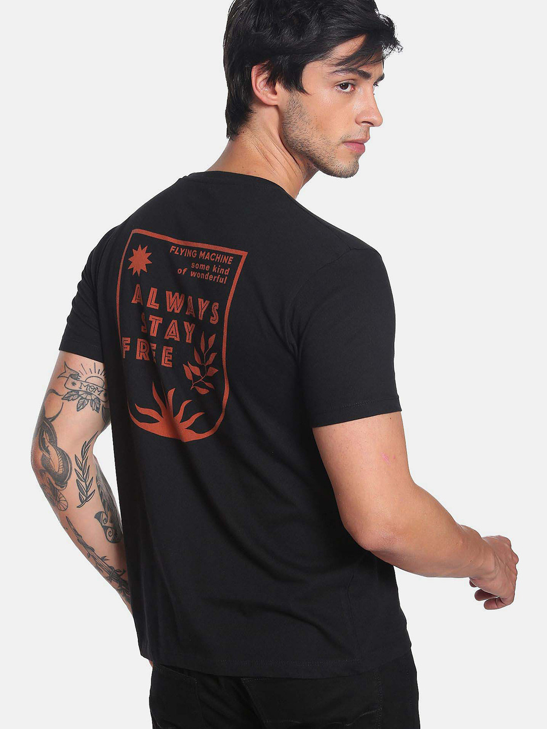 

Flying Machine Cut And Sew Graphic Print T-Shirt, Black