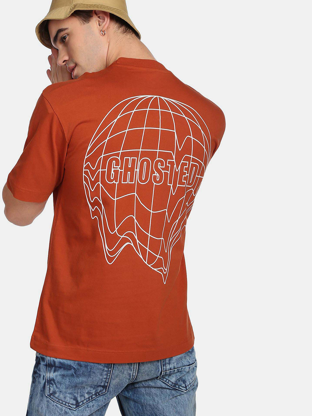

Flying Machine Round Neck Pure Cotton Oversized T-shirt, Orange