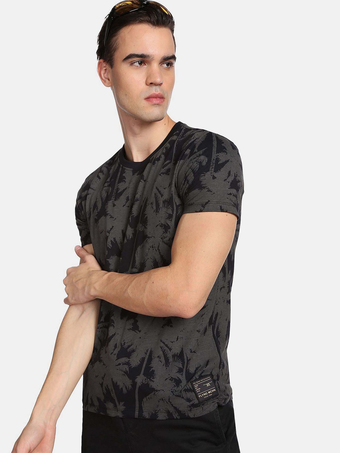 

Flying Machine Tropical Print Cotton T-Shirt, Black