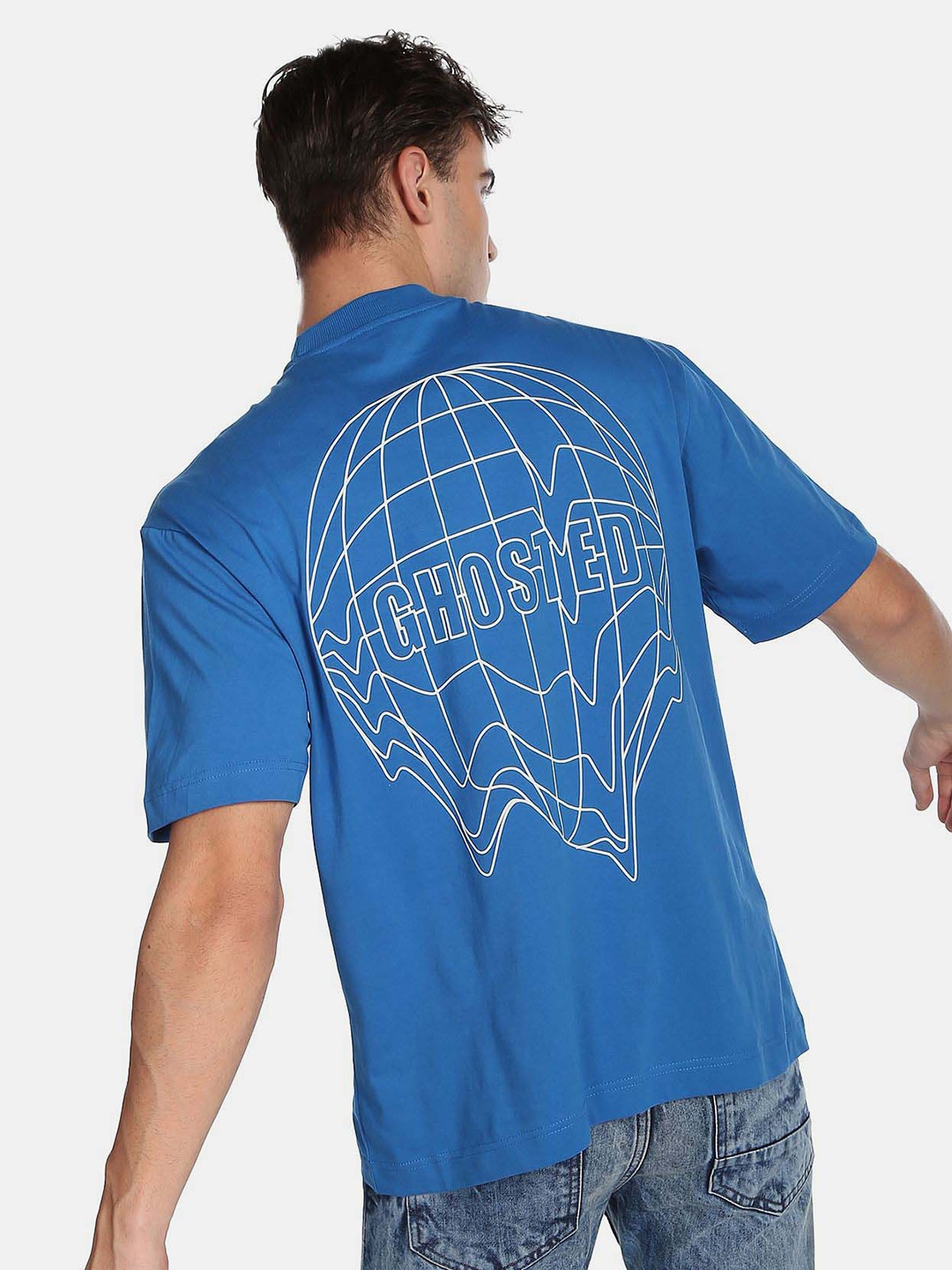 

Flying Machine Printed Pure Cotton Oversized T-shirt, Blue