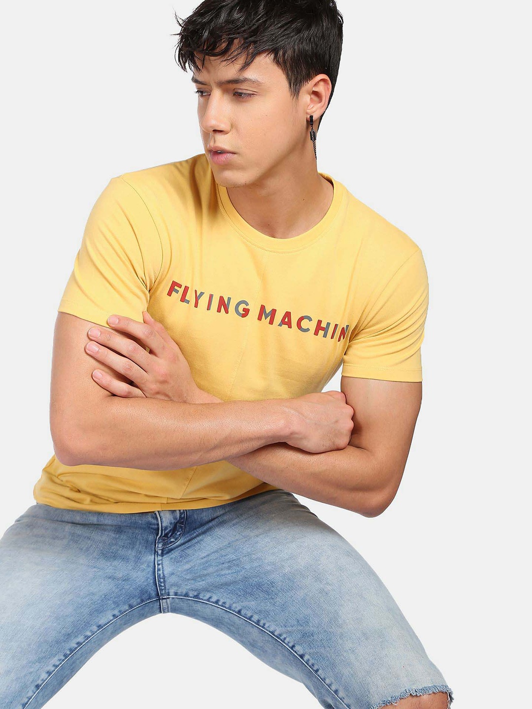 

Flying Machine Rear Emblem Print T-Shirt, Yellow