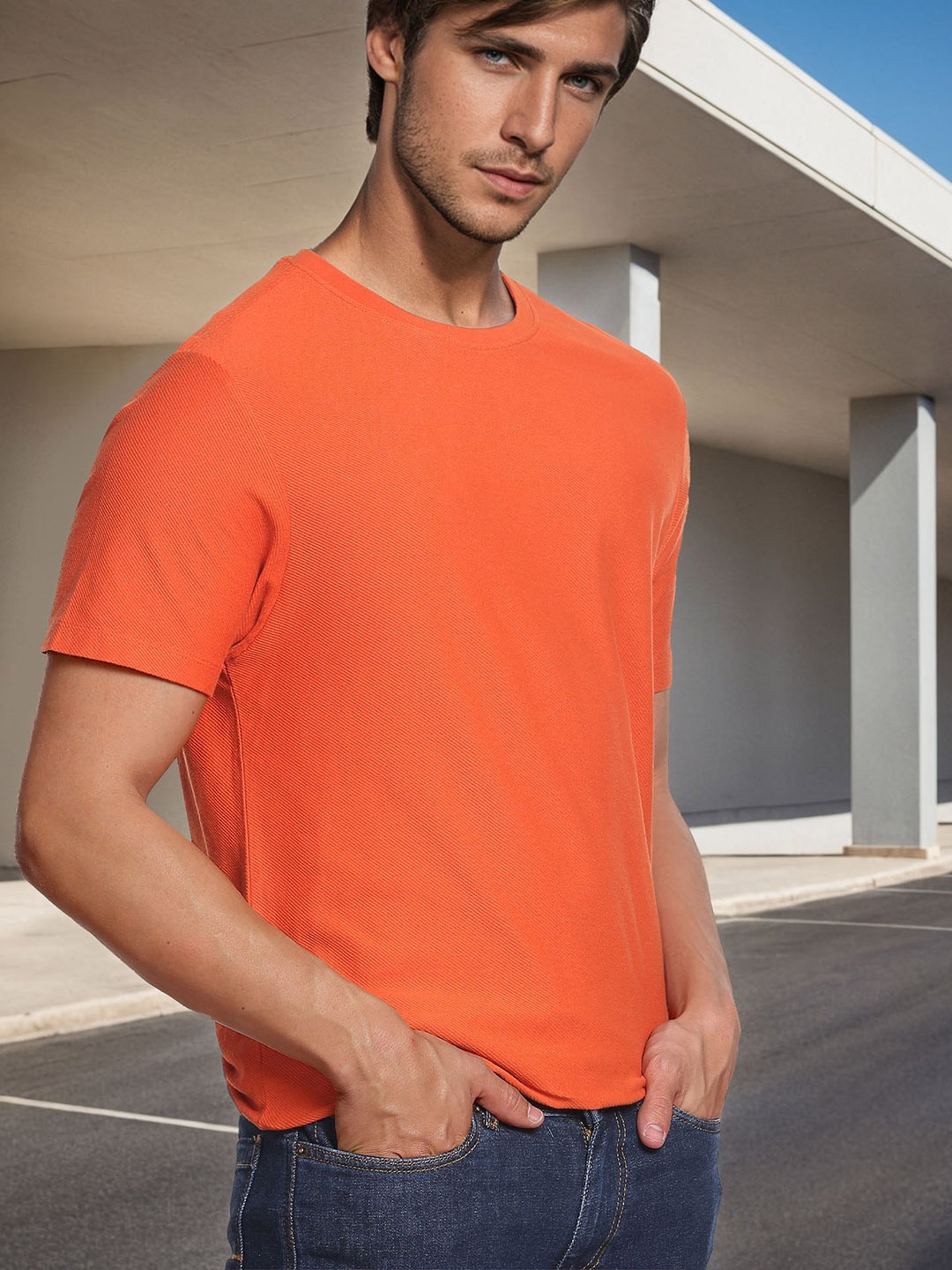 

Flying Machine Graphic Patterned Knit Cotton T-Shirt, Orange