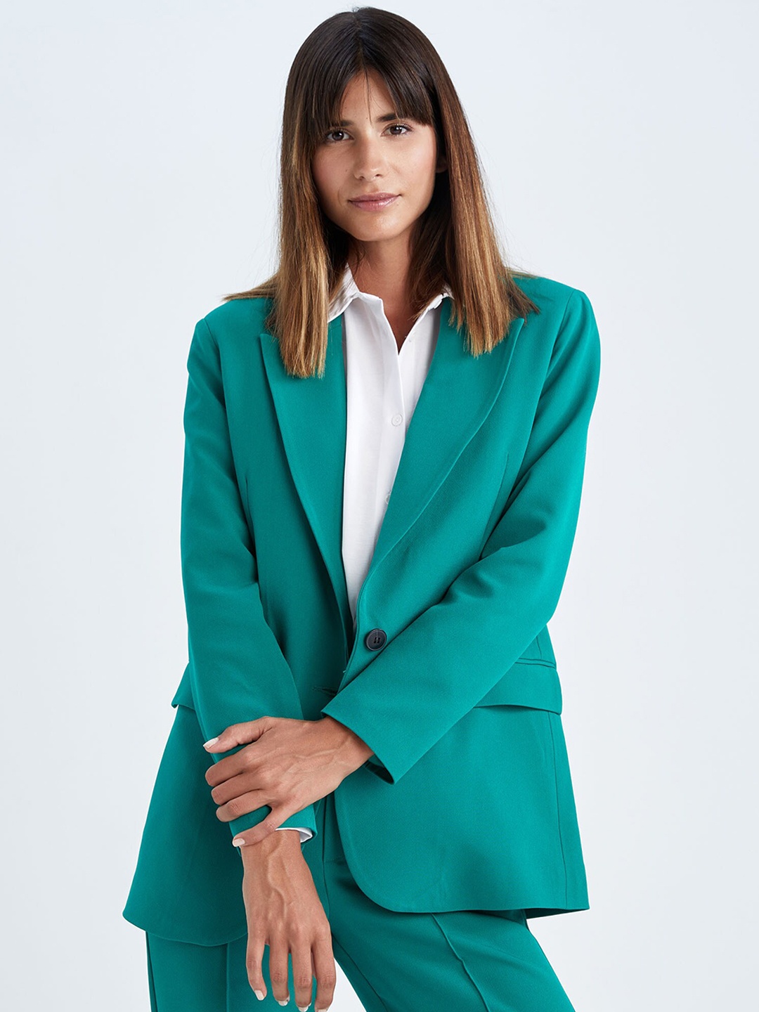 

DeFacto Women Single-Breasted Casual Blazer, Green