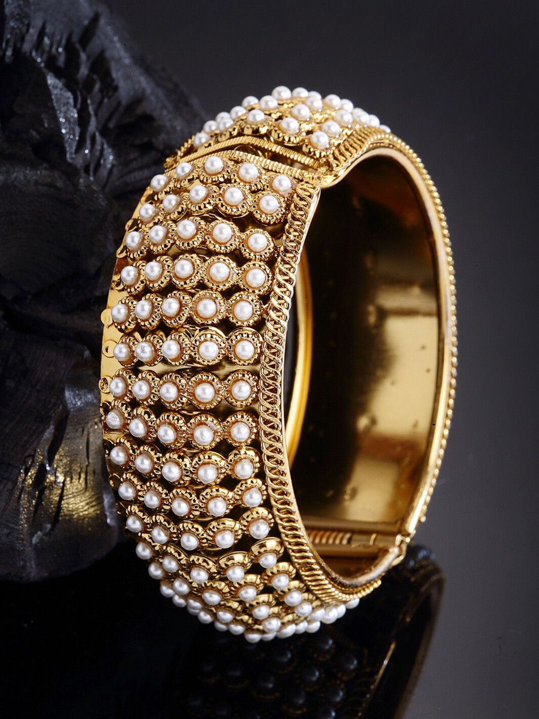 

Dhrohar Women Gold-Plated Cuff Bracelet, White