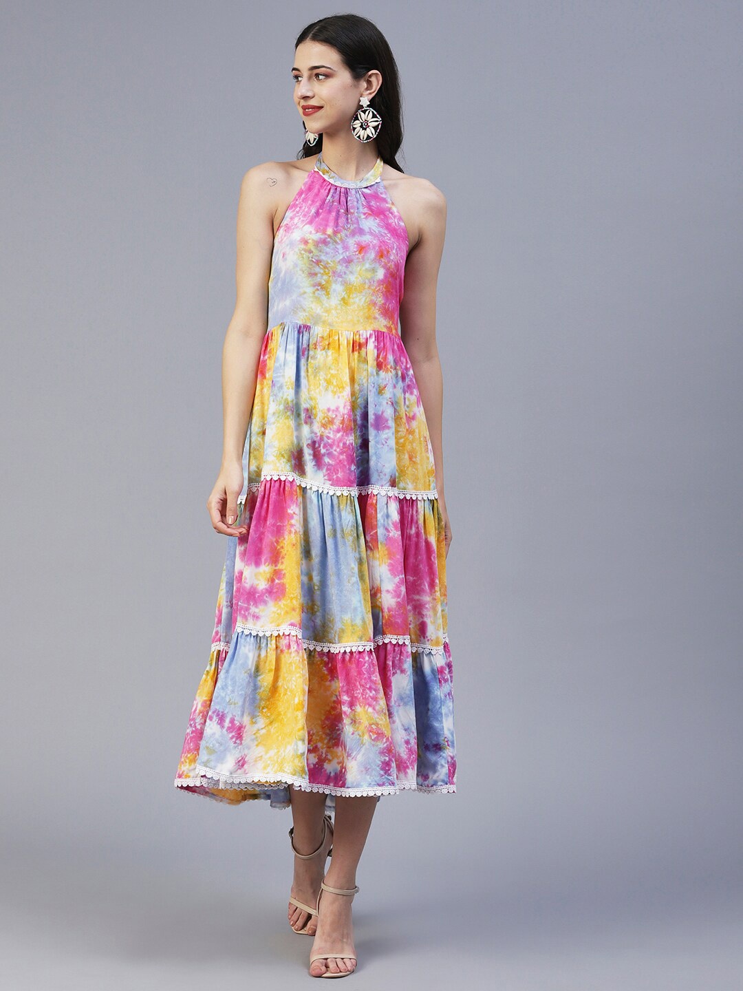

FASHOR Floral Halter Neck A-Line Midi Dress, Yellow