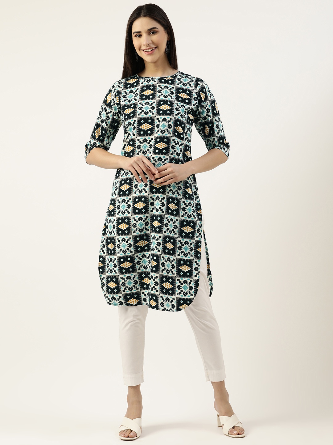

RACHNA Ethnic Motifs Printed Crepe Straight Kurta, Multi