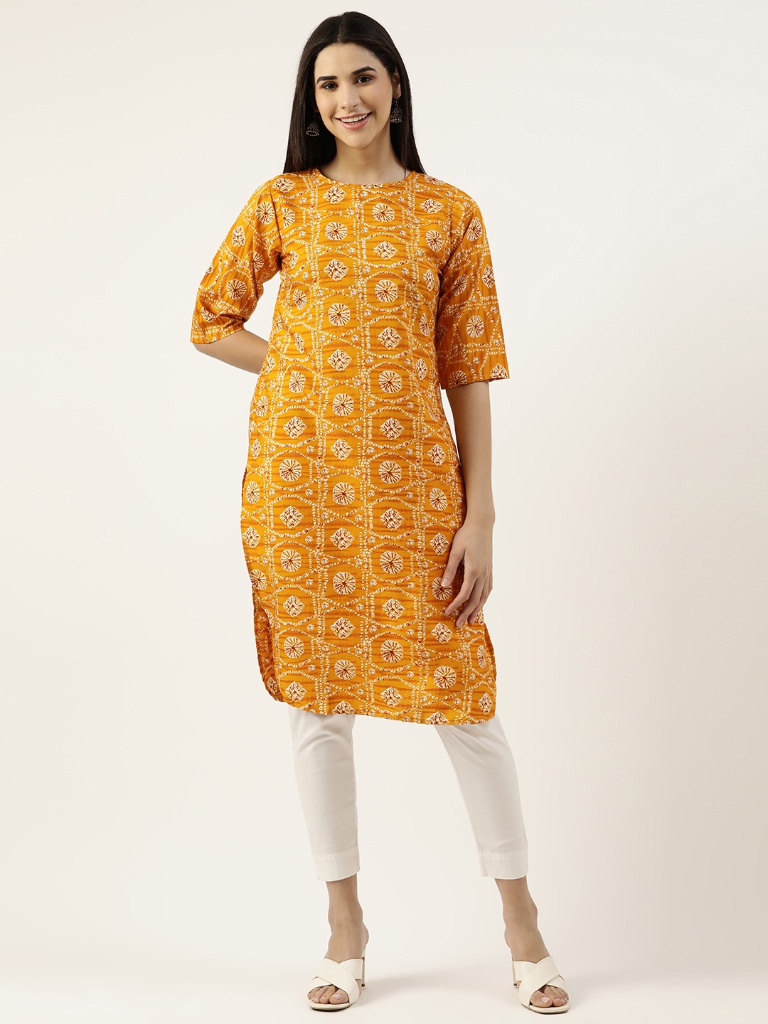 

RACHNA Ethnic Motifs Printed Crepe Straight Kurta, Yellow
