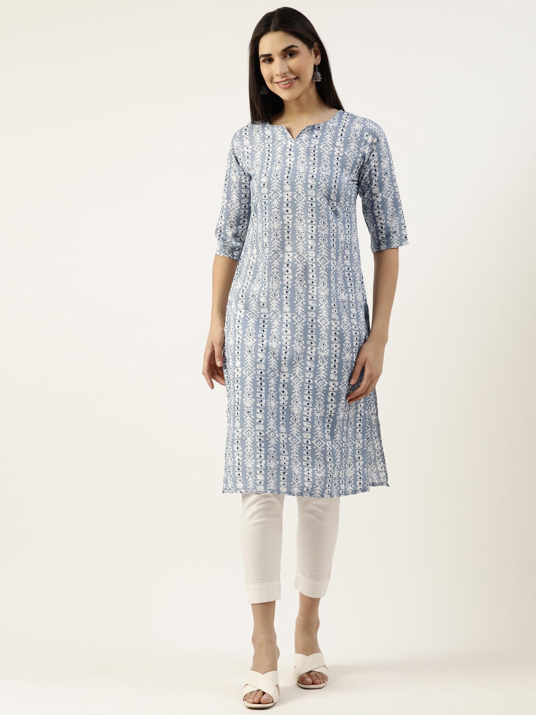 

RACHNA Ethnic Motifs Printed Crepe Straight Kurta, Blue