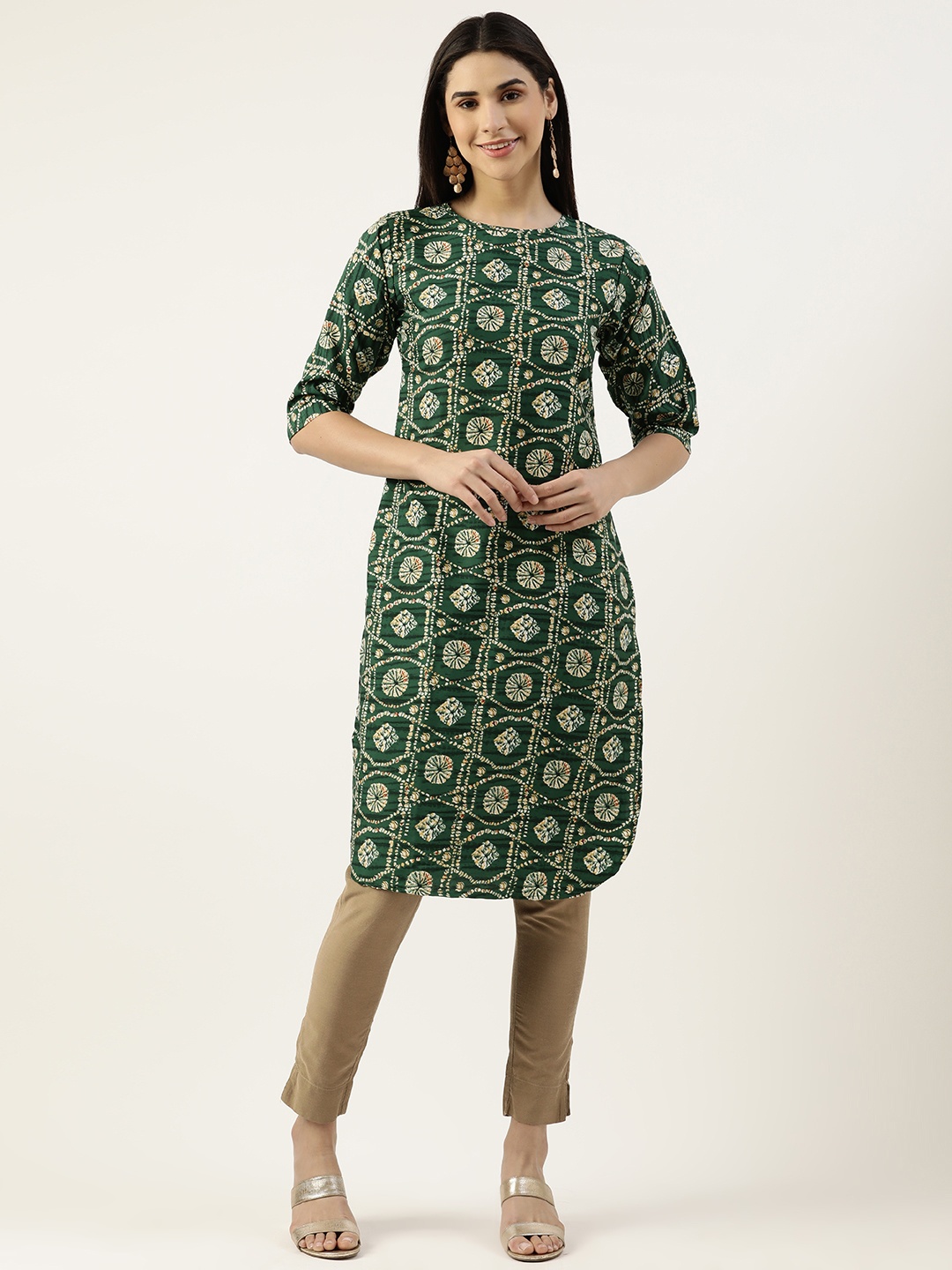

RACHNA Women Ethnic Motifs Printed Crepe Kurta, Green