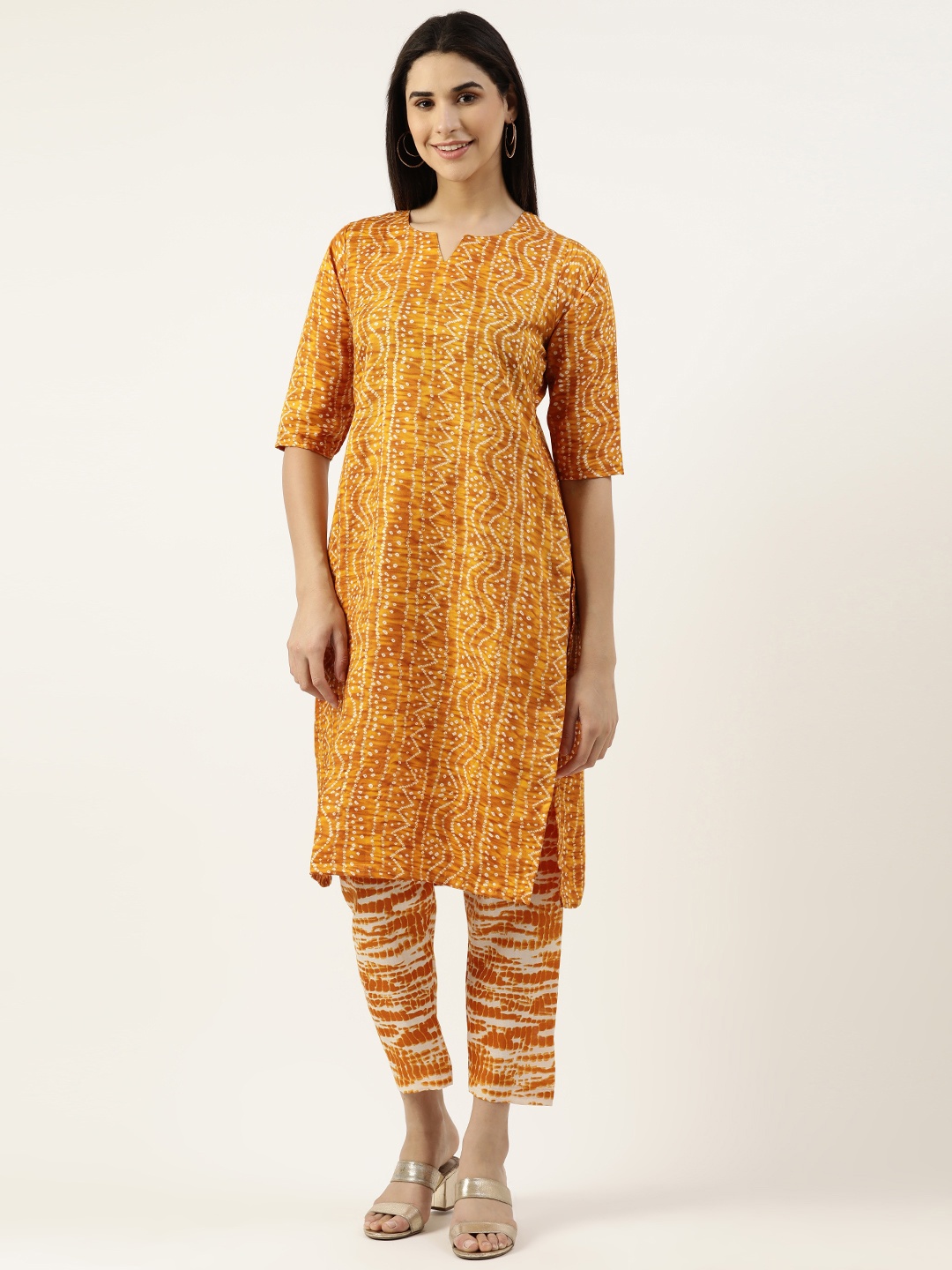 

RACHNA Women Bandhani Printed Pure Cotton Kurta with Trousers, Mustard