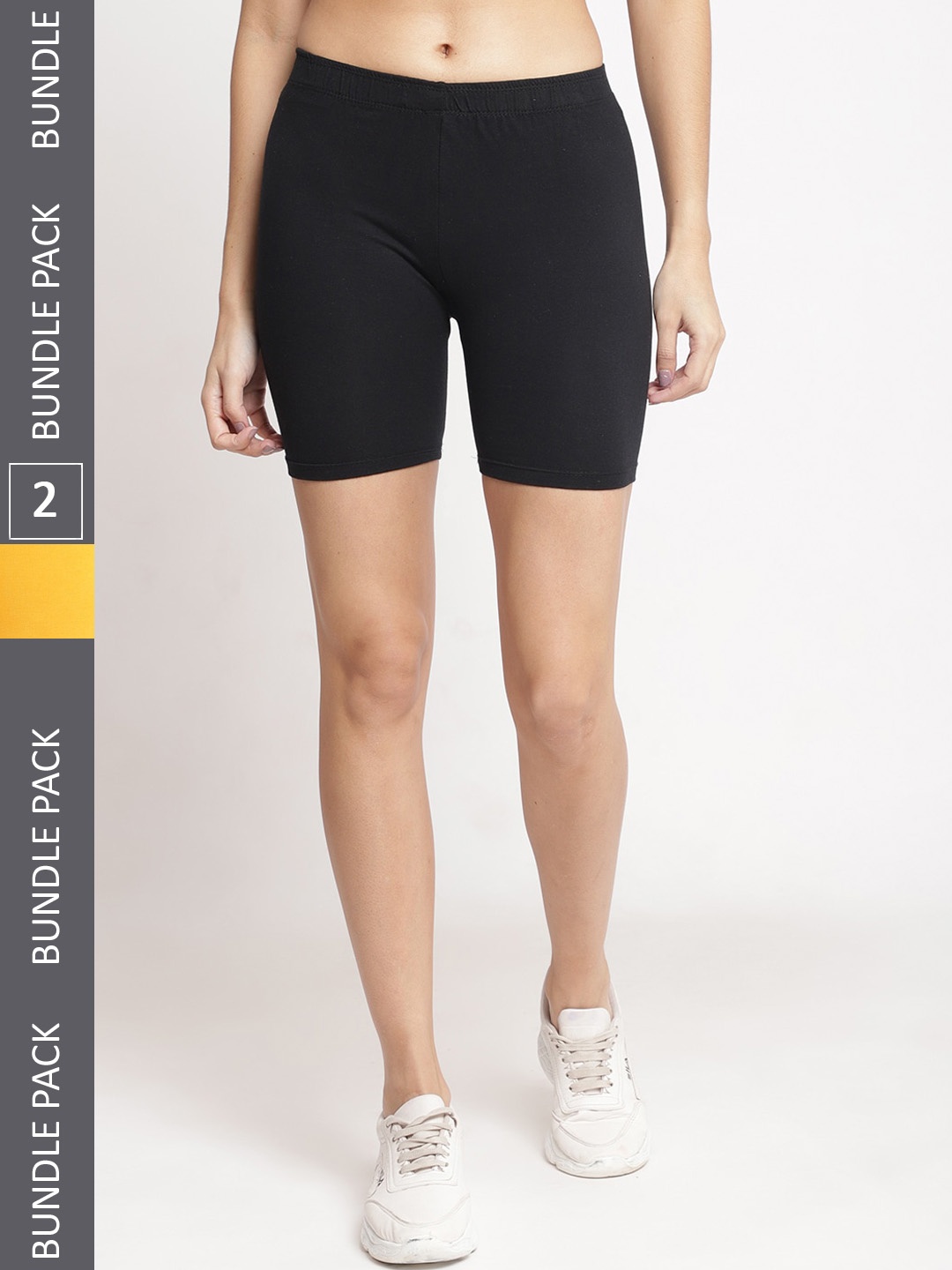 

GRACIT Women Pack Of 2 Cycling Super Combed Cotton Lycra Sports Shorts, Black