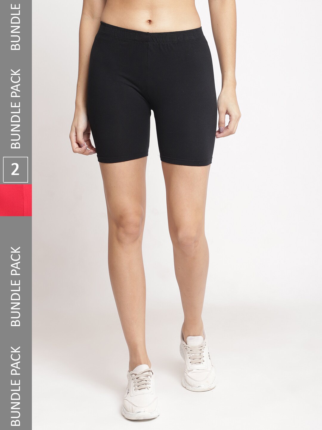 

GRACIT Women Pack Of 2 Mid-Rise Cycling Shorts, Black