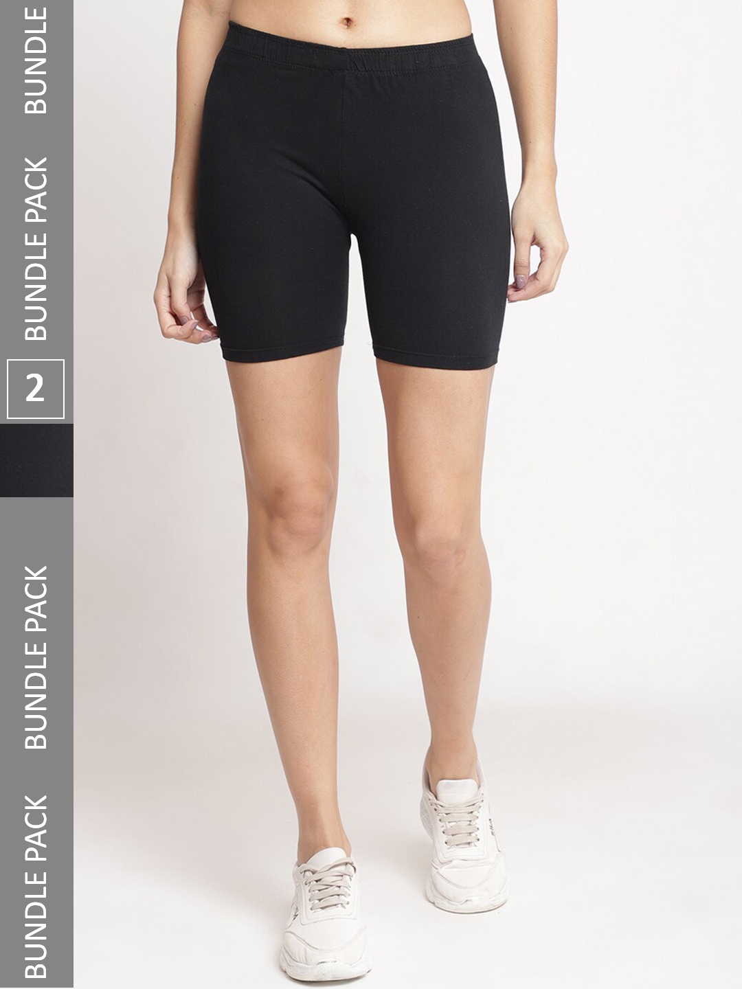 

GRACIT Women Pack Of 2 Cotton Cycling Sports Shorts, Black