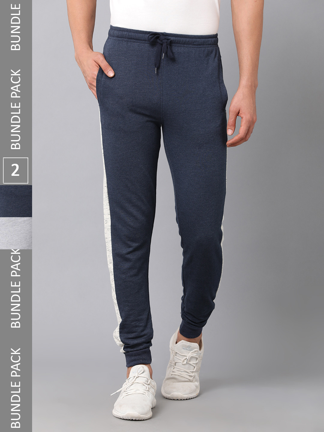 

MADSTO Men Pack Of 2 Cotton Slim-Fit Track Pants, Navy blue