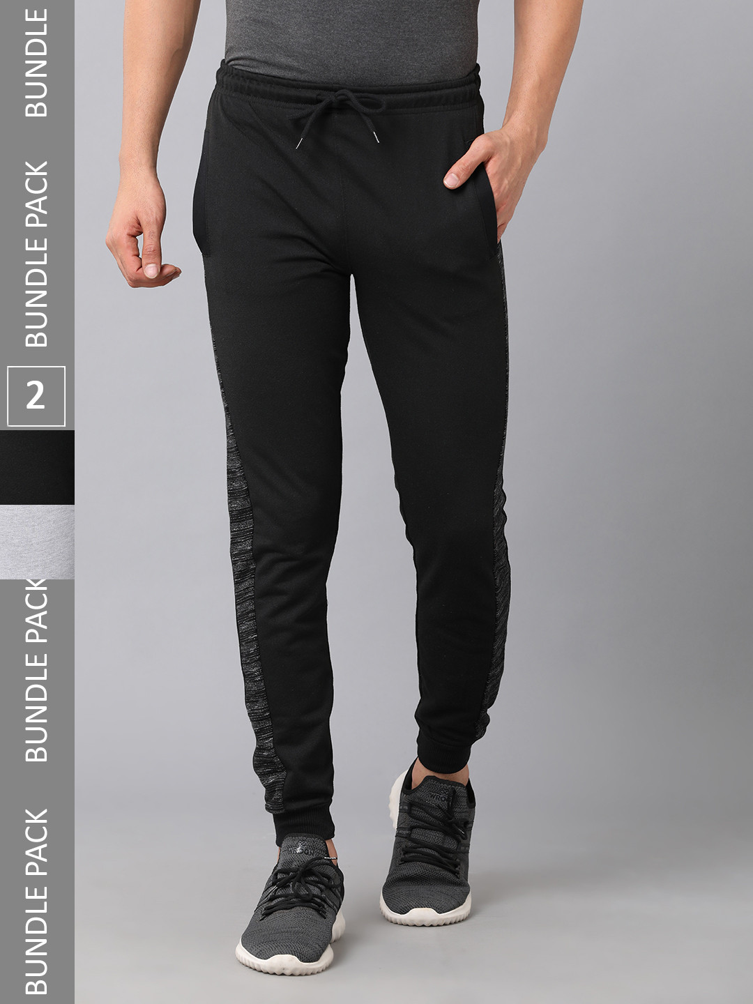 

MADSTO Men Pack Of 2 Solid Cotton Regular Fit Joggers, Black