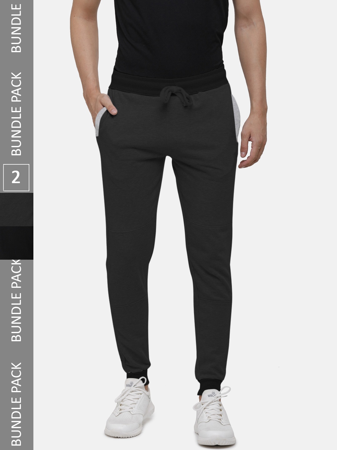 

MADSTO Men Pack Of 2 Slim-Fit Cotton Joggers, Black
