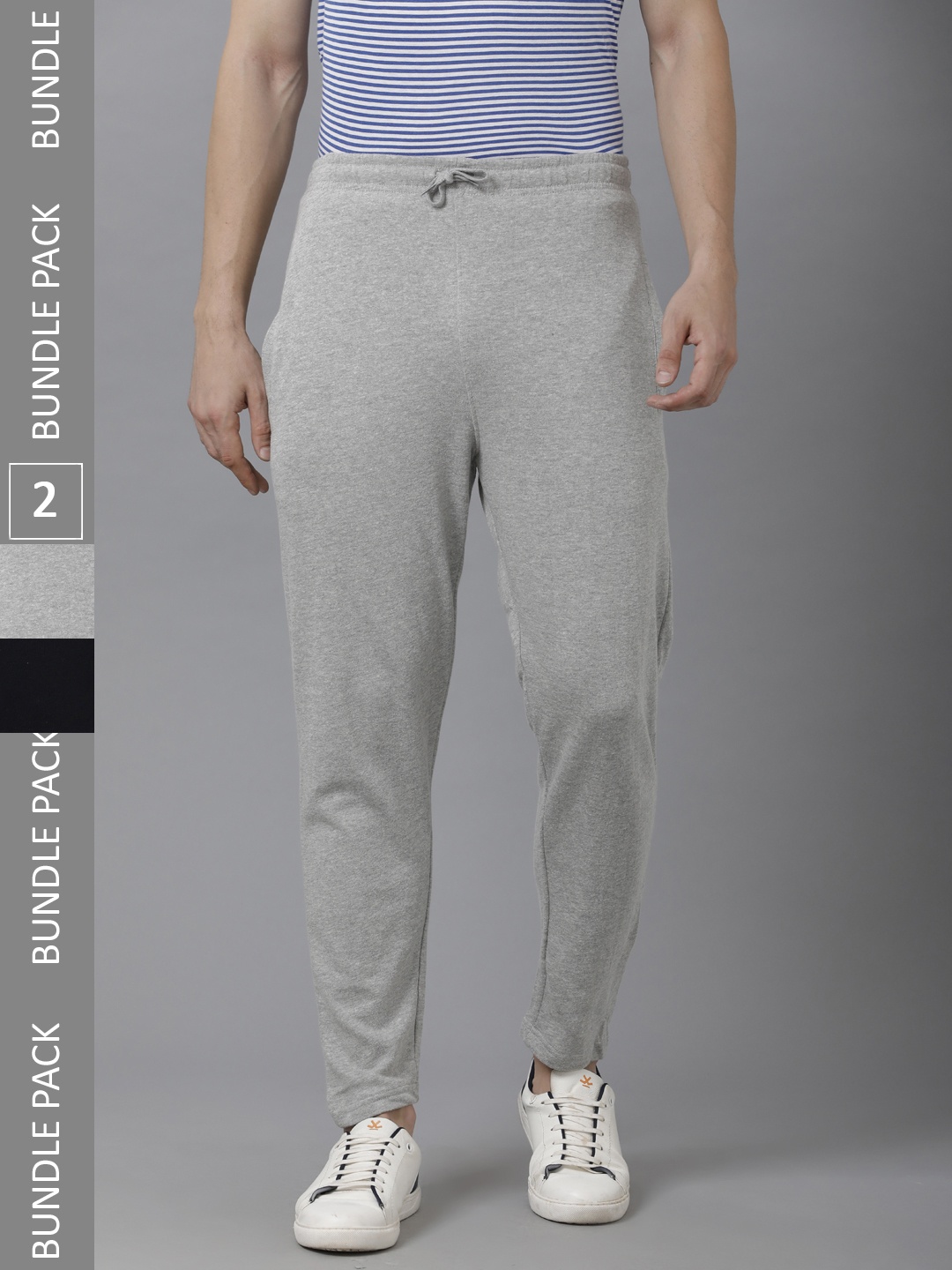 

MADSTO Men Pack Of 2 Slim-Fit Cotton Track Pants, Grey