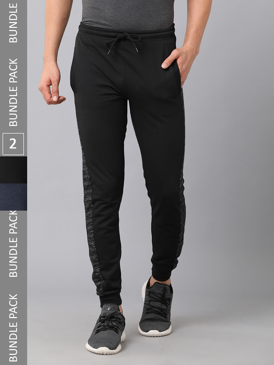 

MADSTO Men Pack Of 2 Slim-Fit Cotton Joggers, Black