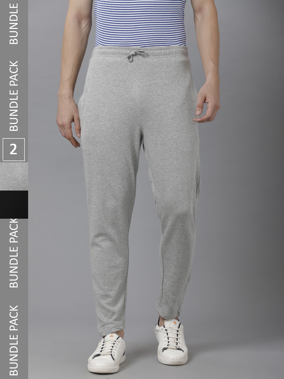 

MADSTO Men Pack Of 2 Slim-Fit Cotton Track Pants, Grey