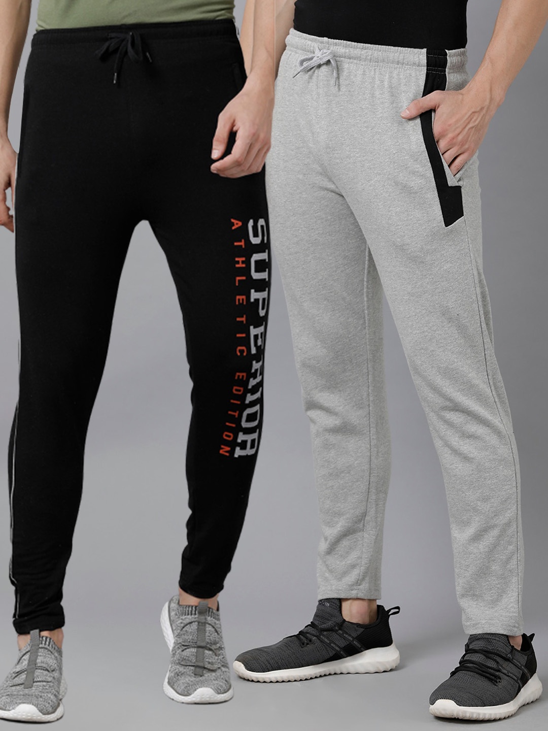 

MADSTO Men Pack Of 2 Slim-Fit Cotton Track Pants, Grey